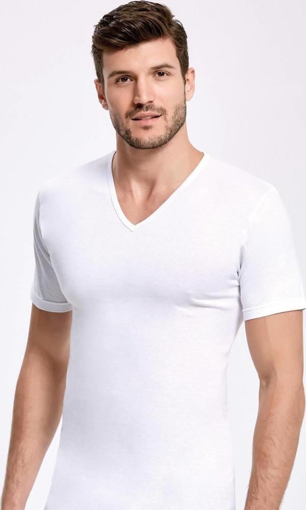 Erkek V Yaka Kısa Kollu Atlet Beyaz - Image 1