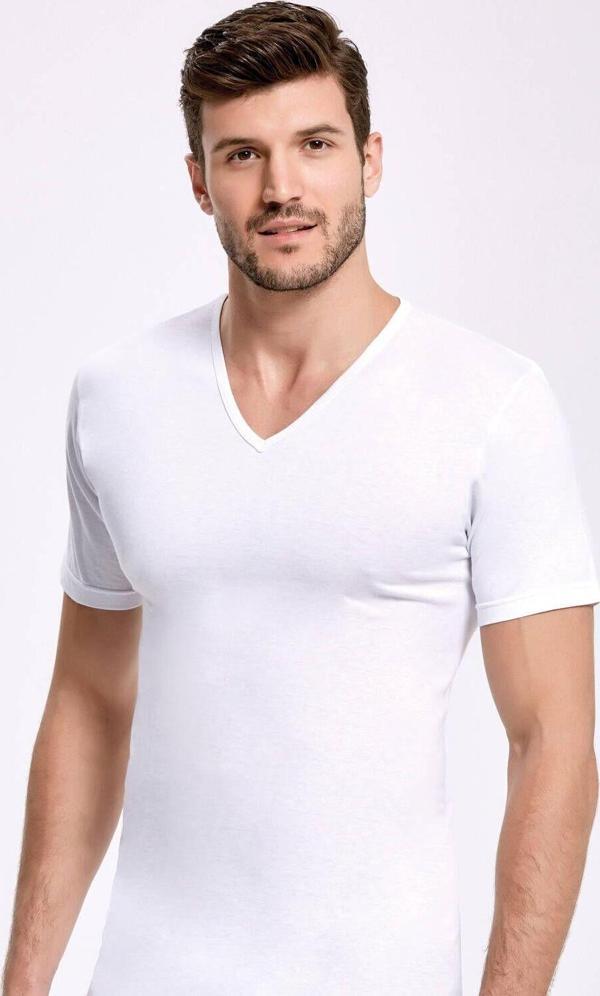 V Yaka Kollu Beyaz Erkek Atlet   5 Adet - Image 1