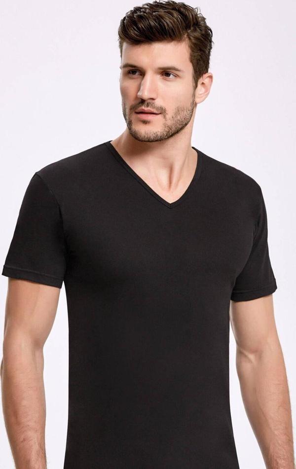 Siyah V Yaka Kollu Erkek Atlet    3 Adet - Image 1