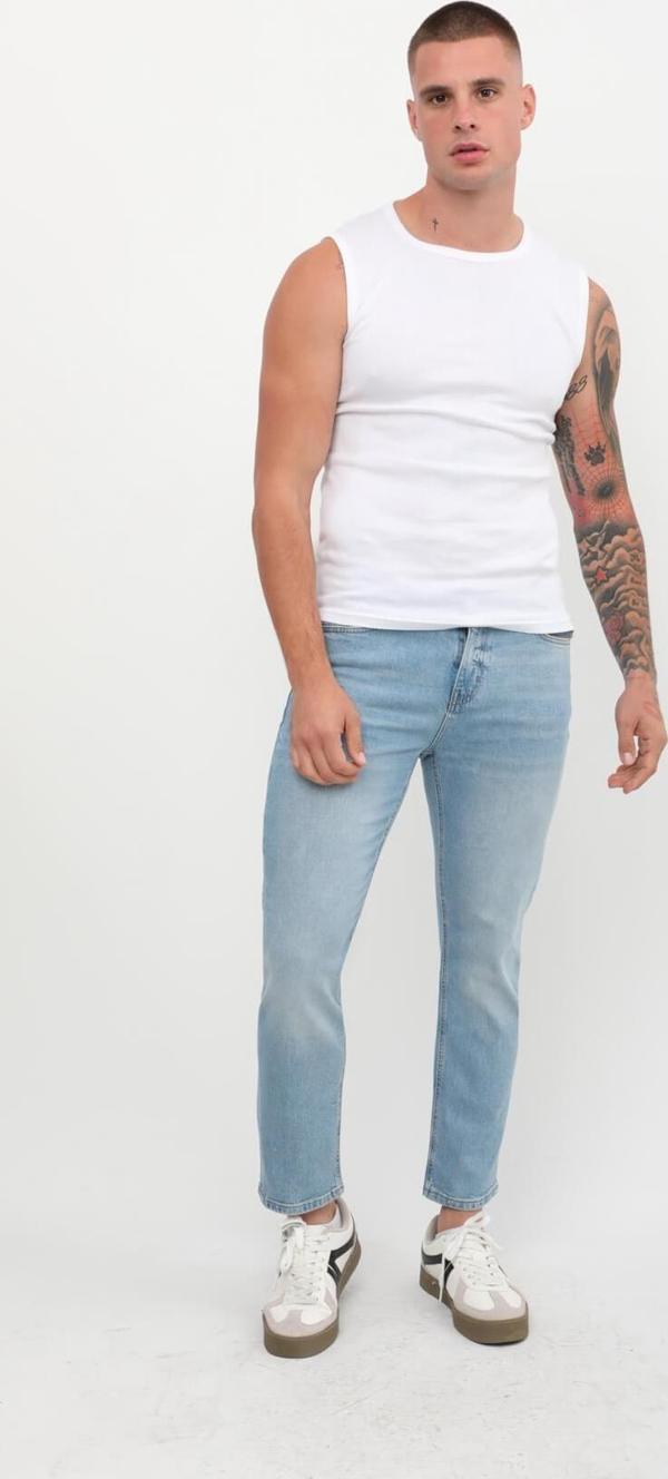 Erkek Slim Fit Normal Bel Düz Kesim Dar Paça Likralı Açık Mavi Jean Pantolon - Image 1