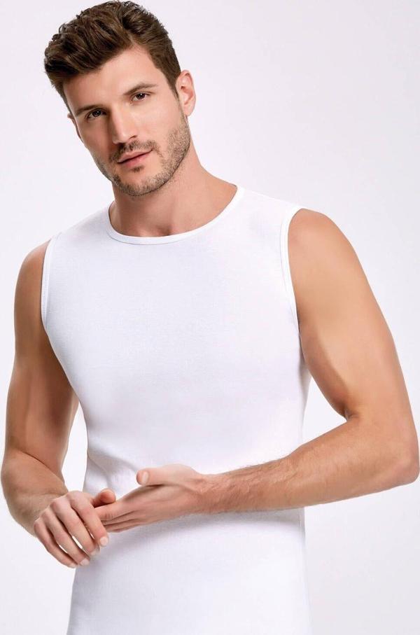 Bisiklet Yaka Beyaz Erkek Atlet  5 Adet - Image 1