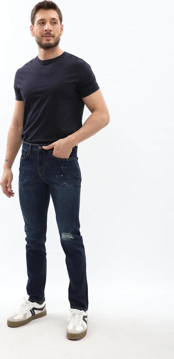 Erkek Dizi Yırtık Slim Fit Boya Detay Jean Pantolon - Image 1