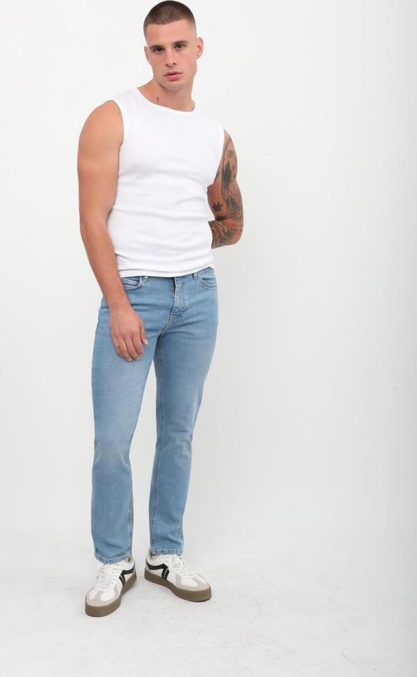 Erkek Slim Fit Düşük Bel Dar Kesim Dar Paça Likralı Açık Mavi Jean Pantolon - Image 1