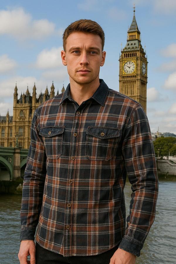 Erkek %100 Pamuk Rahat Kesim Jean Gömlek Ceket - Image 1