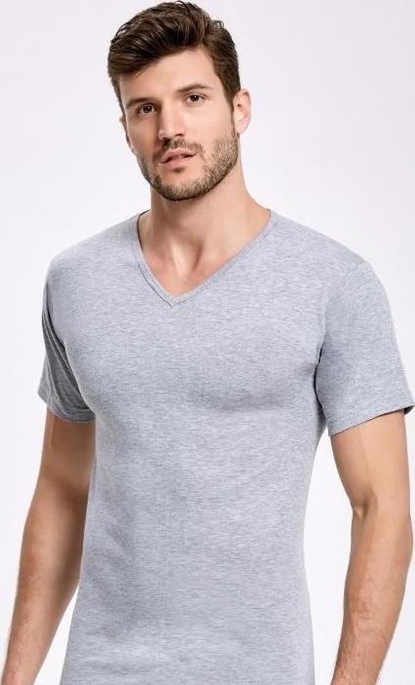 Erkek V Yaka Kısa Kollu Atlet Gri - Image 1