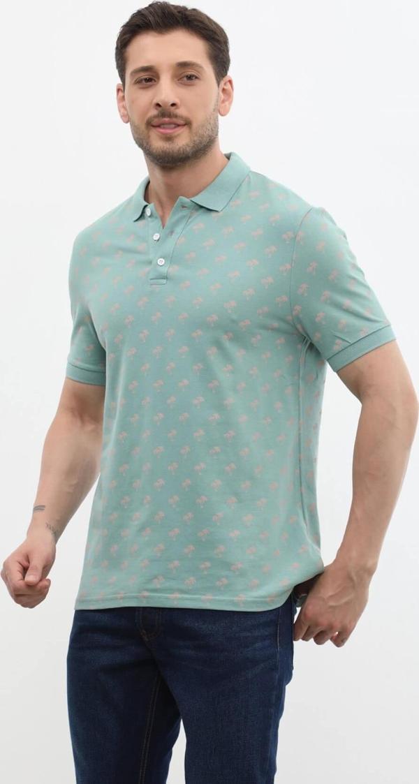 Erkek Polo Yaka Ağaç Desenli %100 Pamuk Tişört - Image 1