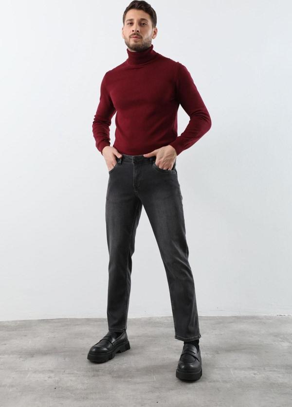 Erkek Likralı Straight Fit Jean Pantolon Siyah - Image 1