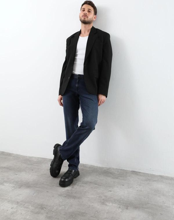 Erkek Likralı Straight Fit Jean Pantolon Mavi - Image 1