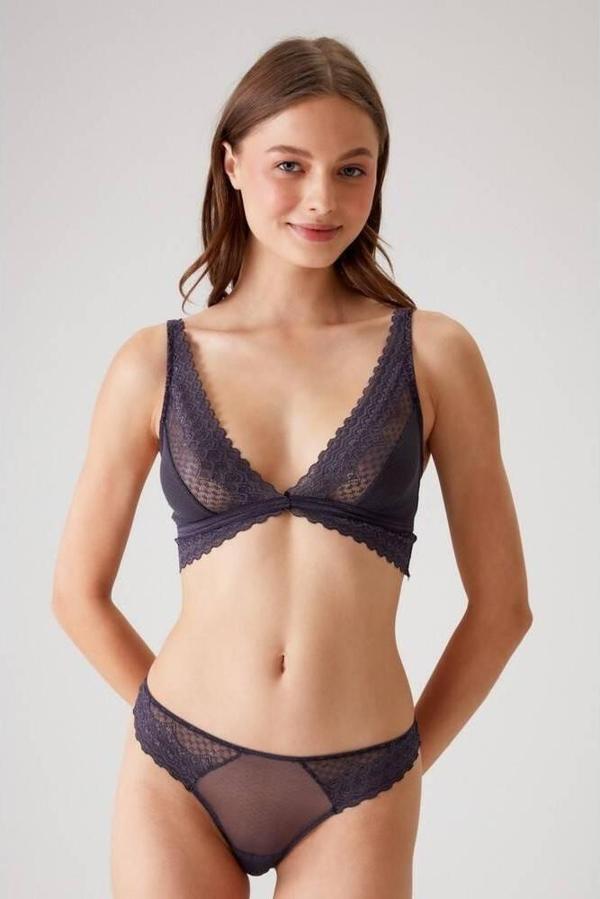 Pierre Cardin Dantel Detaylı Bralet Sütyen Takım Koyu Mürdüm - Image 1