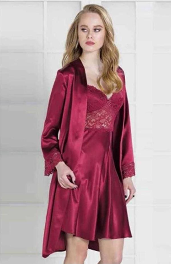 Pierre Cardin Kadın Saten Gecelik Sabahlık Takım-13784 - Image 1