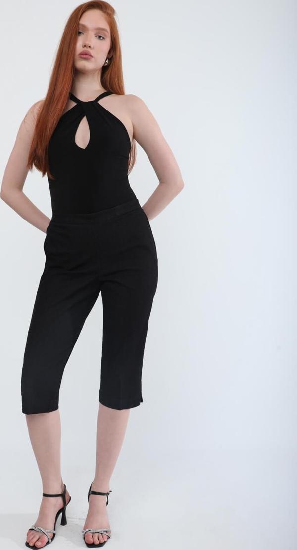 Kadın Beli Lastikli Likralı Esnek Jean Kapri Siyah - Image 1