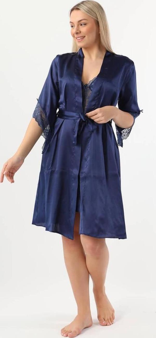 Pierre Cardin Kadın Saten Dantelli Gecelik Sabahlık Takım - Image 1