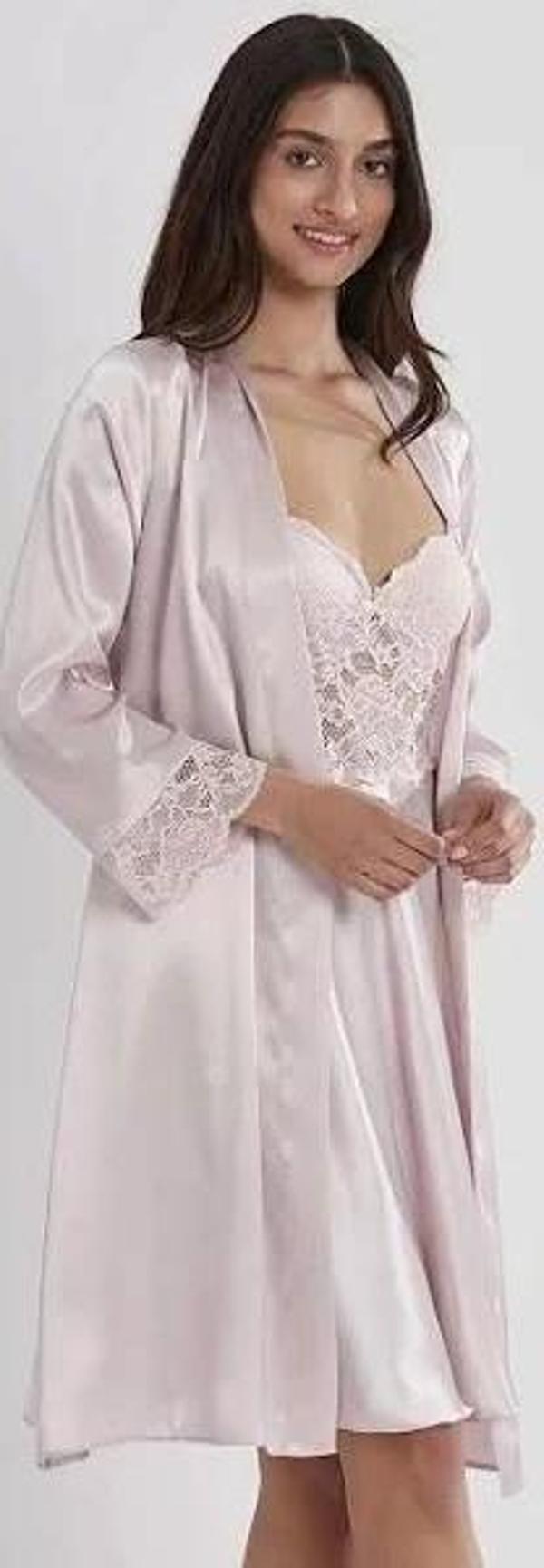 Pierre Cardin Kadın Saten Gecelik Sabahlık Takım-13784 - Image 1