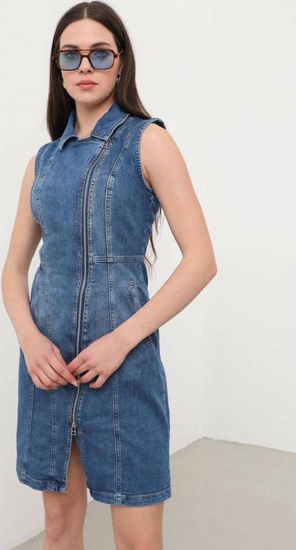 Kadın Fermuarlı Jean Elbise - Image 1