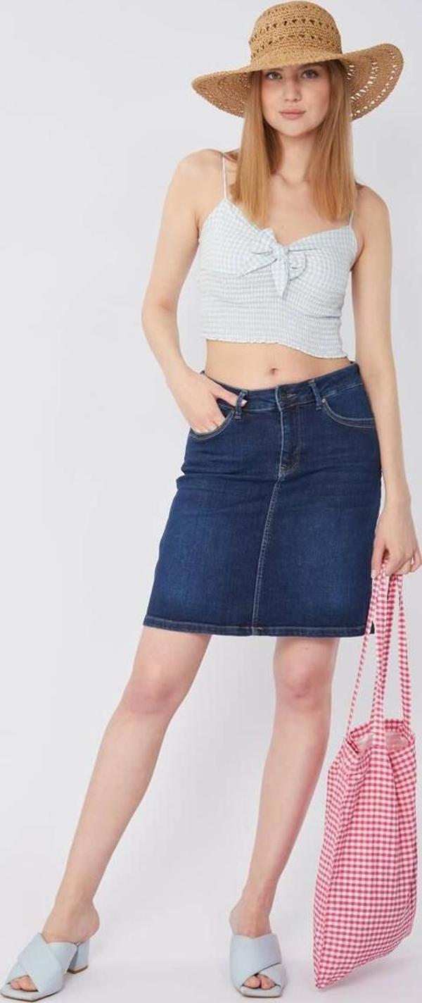 Kadın Düz Dar Jean Etek Lacivert - Image 1