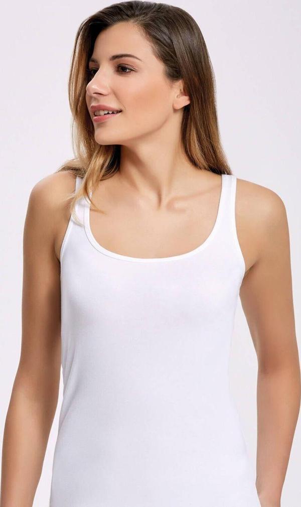 Likralı Geniş Askılı Beyaz Kadın Atlet   5 Adet - Image 1