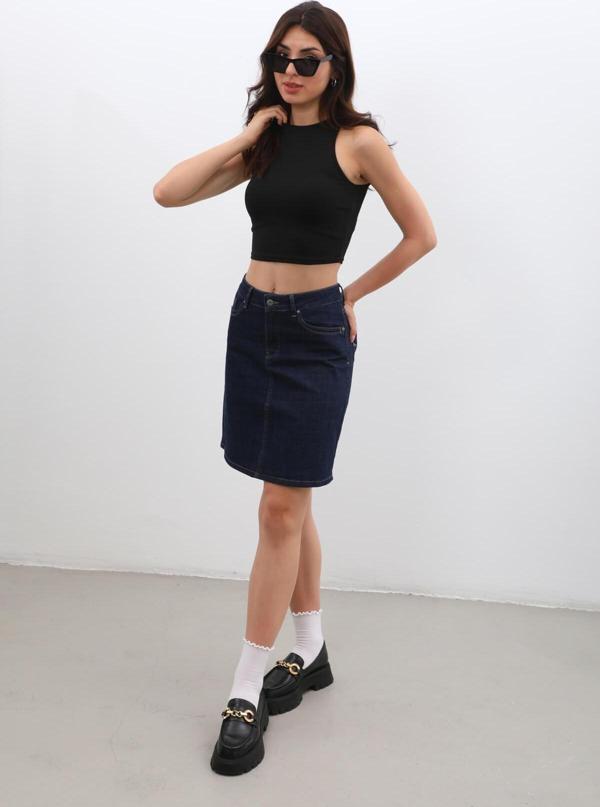 Kadın Düz Dar Jean Etek Rins - Image 1