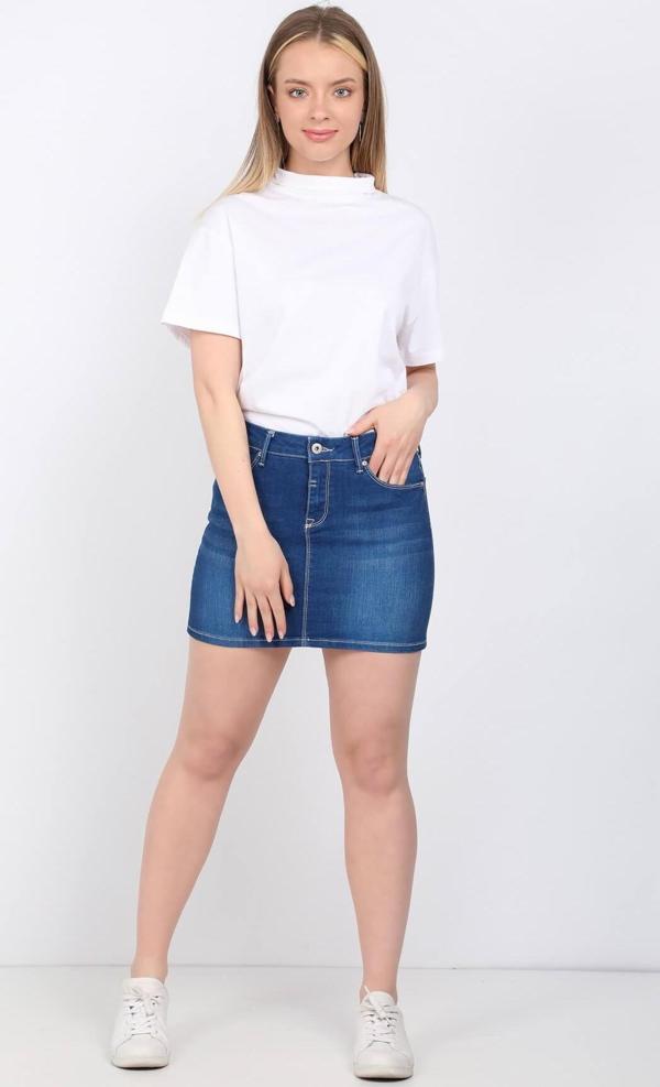 Kadın Jean Kısa Etek Koyu Mavi - Image 1