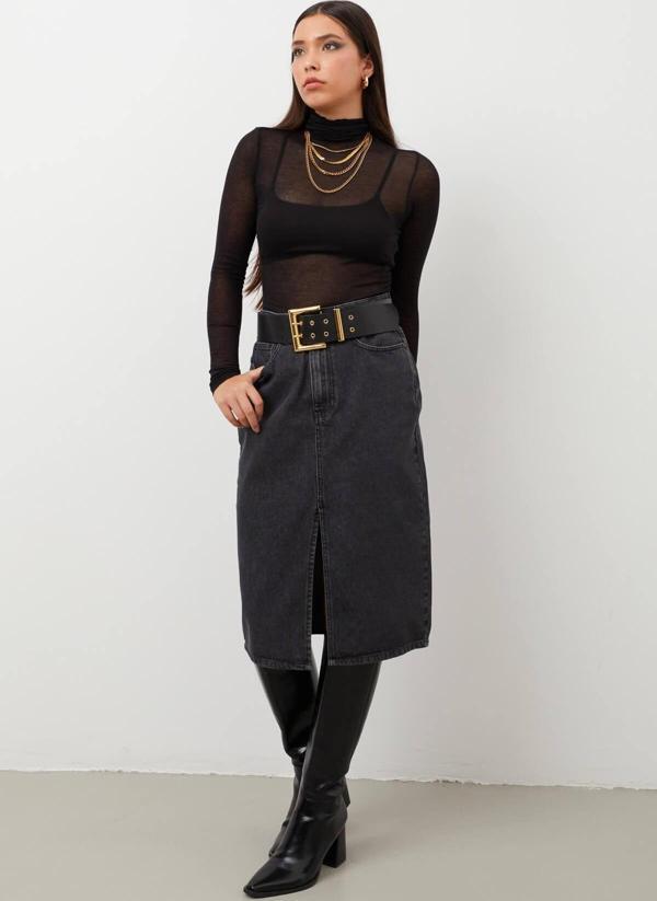 Kadın Yırtmaçlı Midi Jean Etek - Image 1