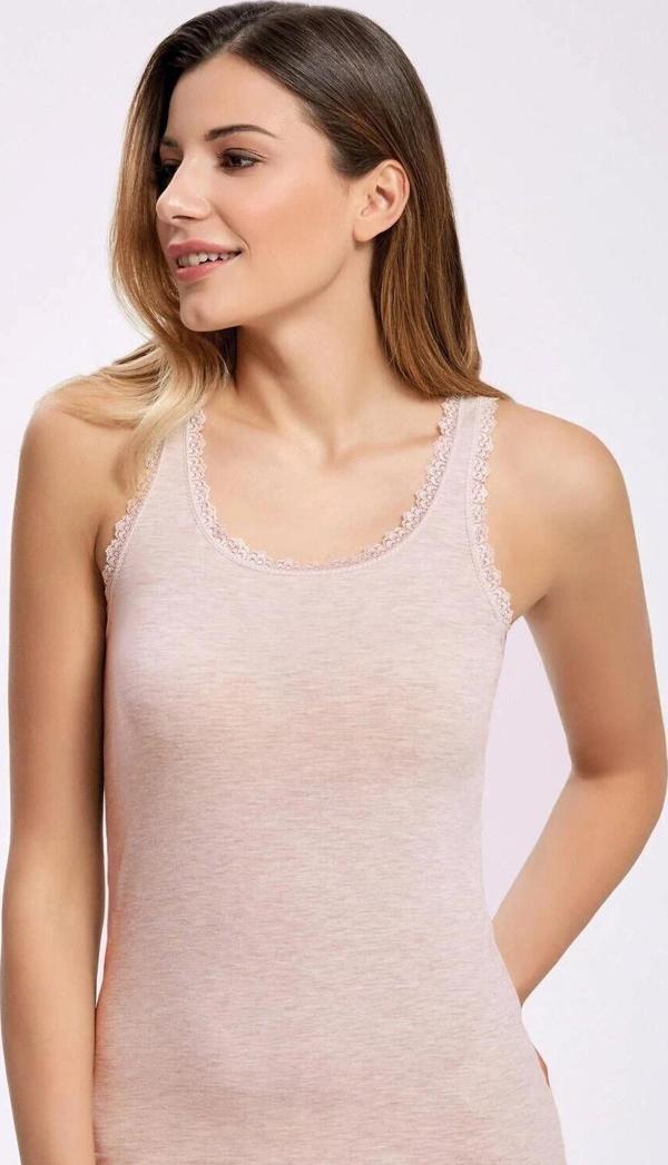 Melanjlı Dantelli Geniş Askılı Kadın Atlet    3 Adet - Image 1