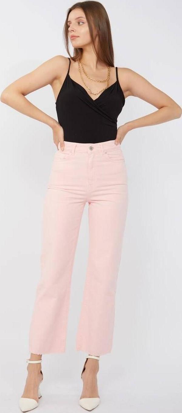 Kadın Basic Paçası Kesik Jean Pantolon Pembe - Image 1