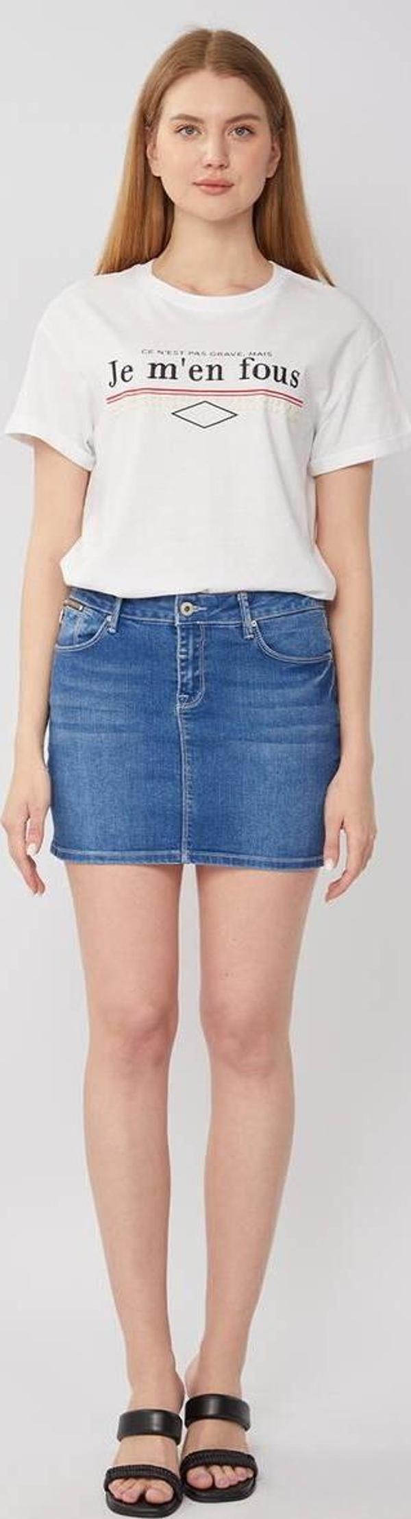 Kadın Jean Kısa Etek Açık Mavi - Image 1