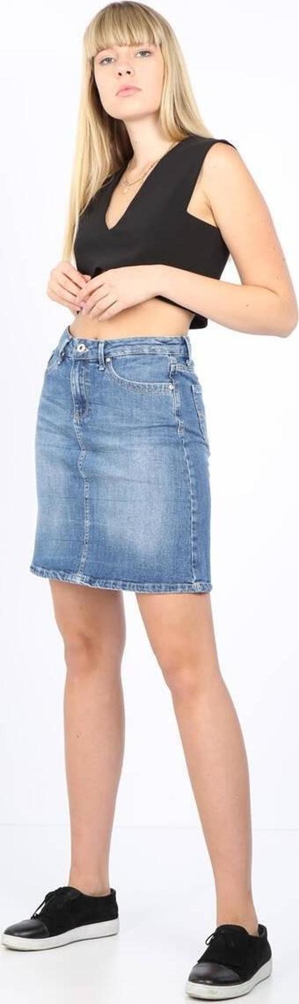 Kadın Slim Fit Jean Etek Açık Mavi - Image 1