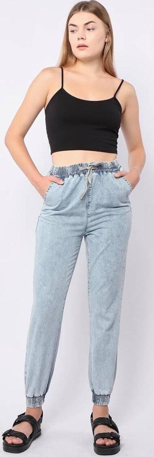 Kadın Lastikli Jogger Pantolon Açık Mavi - Image 1