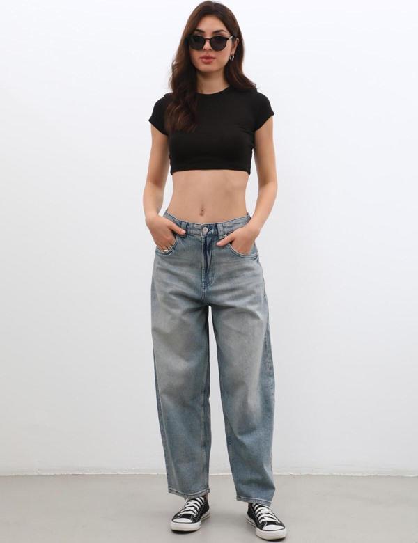 Kadın Yüksek Bel Skater Fit Jean Pantolon Tint - Image 1