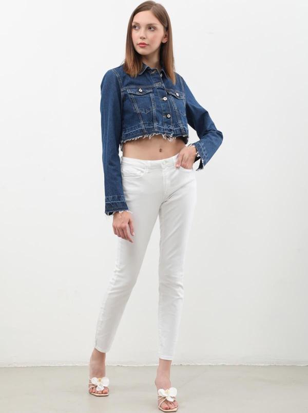 Kadın Likralı Skinny Jean Pantolon Beyaz - Image 1