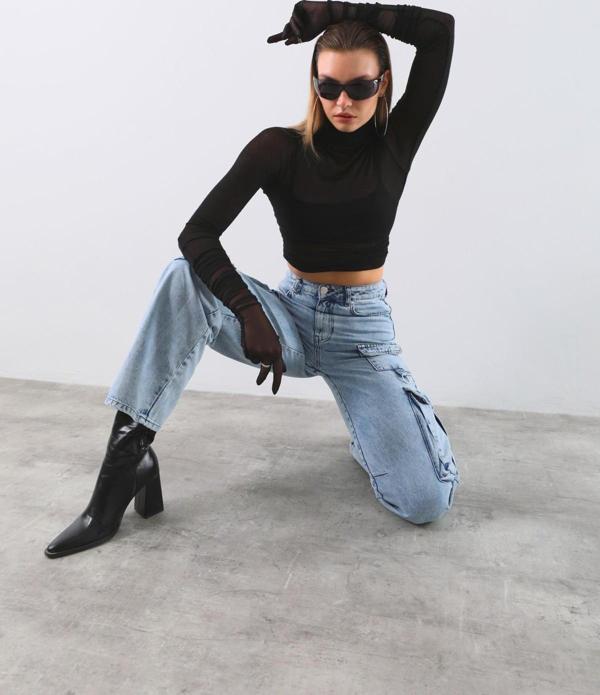 Kargo Cepli Jean Pantolon Buz Mavi - Image 1