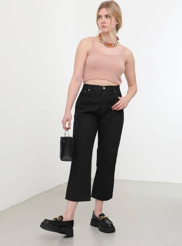 Kadın Yüksek Bel Straight Fit Jean Pantolon Siyah - Image 1