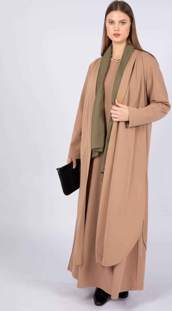 Kadın Büyük Beden Düz Basic Takım 2'li Bej - Image 1