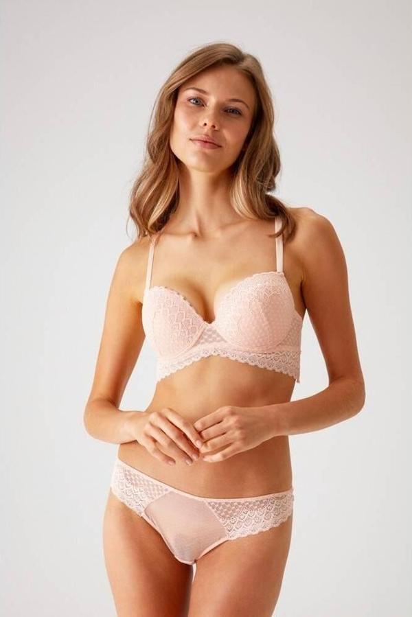 Pierre Cardin Dantelli Push Up Sütyen Takım Somon - Image 1
