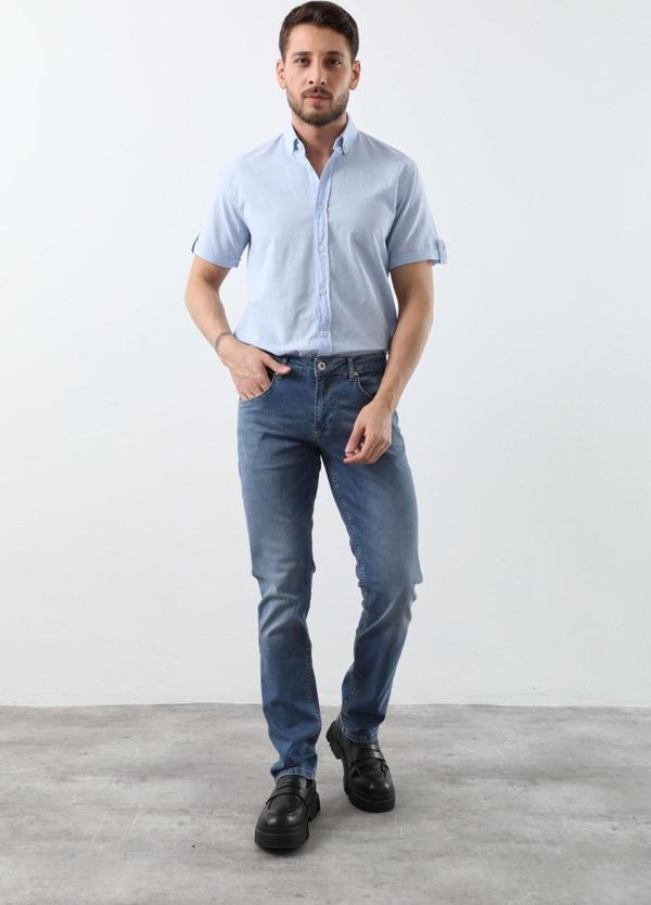 Erkek Likralı Regular Fit Düz Jean Pantolon Mavi - Image 1