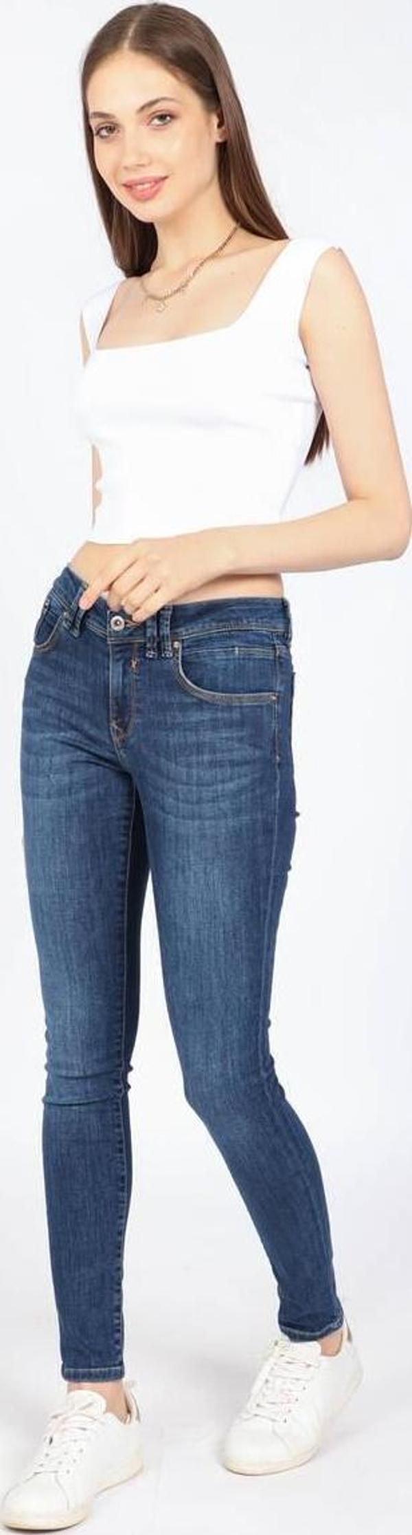 Kadın Orta Bel Streç Jean Pantolon Koyu Mavi - Image 1