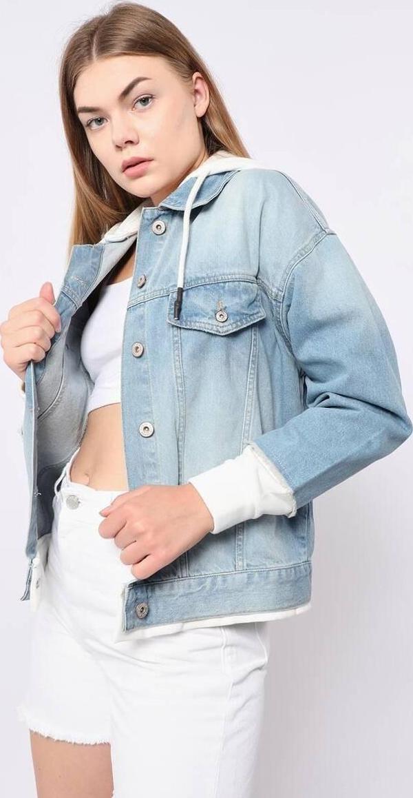 Kadın Garnili Oversize Jean Ceket Açık Mavi - Image 1