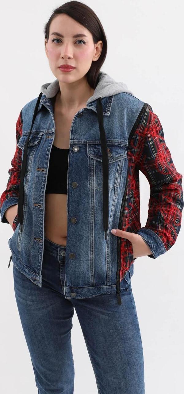 Kadın Fermuar Detaylı Kapüşonlu Jean Ceket - Image 1