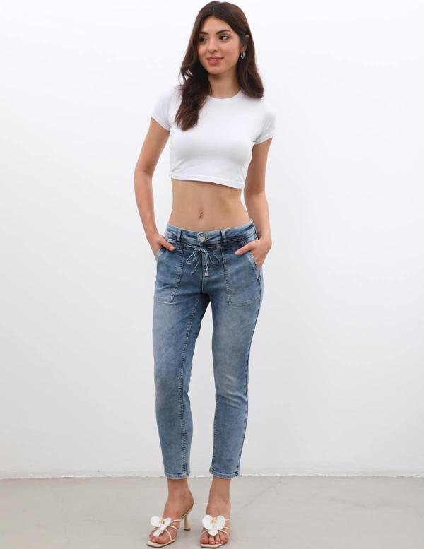 Kadın Bağcıklı Likralı Jean Pantolon - Image 1