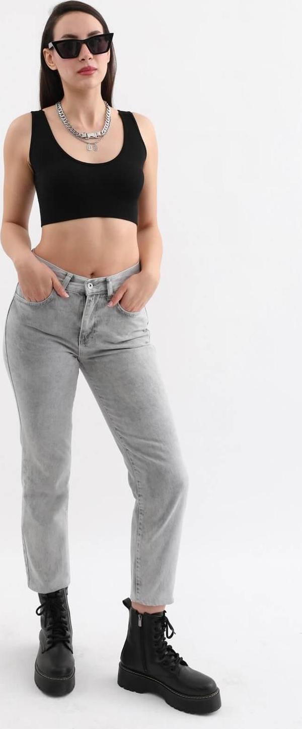 Kadın Açık Gri Yüksek Bel Jean Pantolon - Image 1