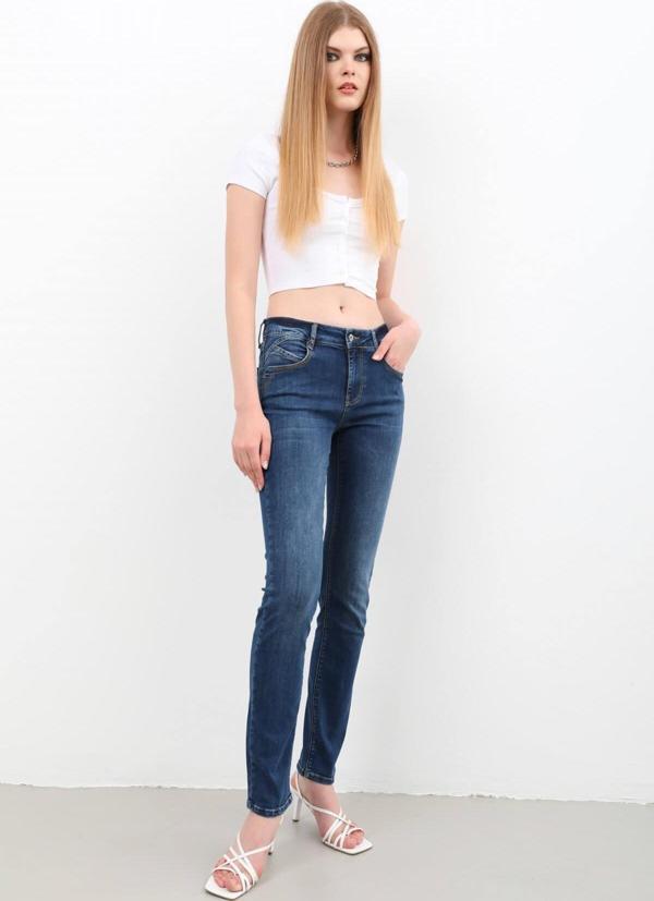 Kadın Likralı Slim Jean Pantolon Mavi - Image 1
