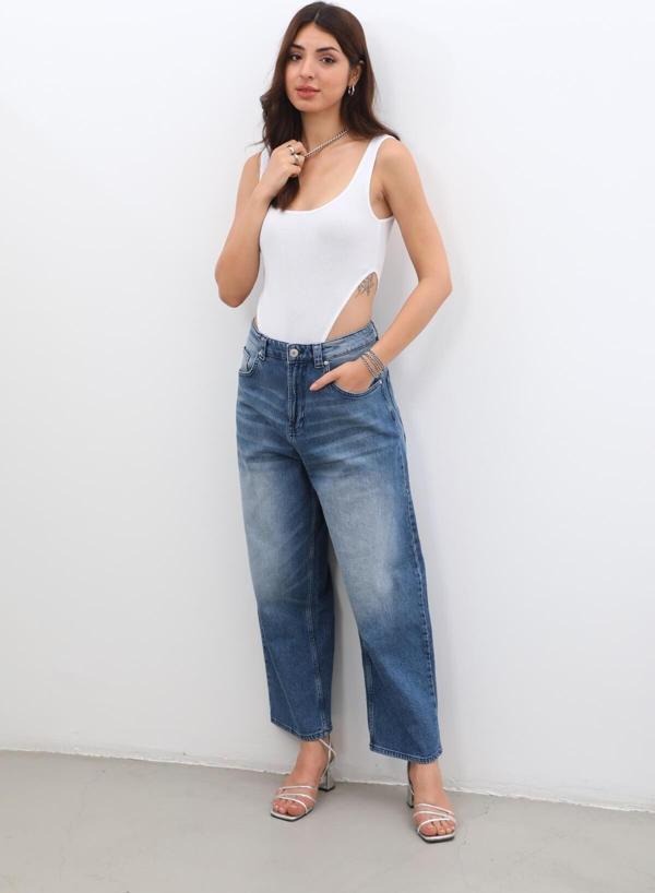 Kadın Yüksek Bel Skater Fit Jean Pantolon Mavi - Image 1