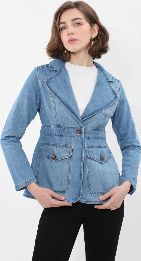 Kadın Uzun Kollu Tek Düğmeli Jean Ceket Açık Mavi - Image 1