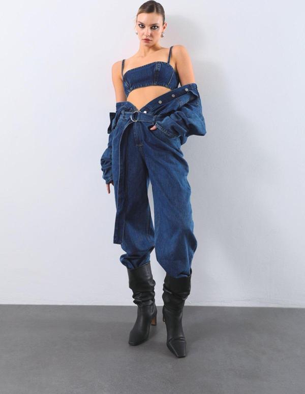 Kadın Oversize Jean Tulum Koyu Mavi - Image 1
