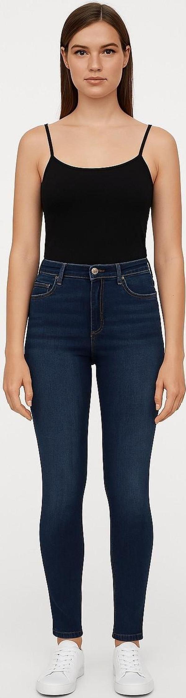 Kadın Yüksek Bel Dar Paça Skinny Fit Likralı Mavi Jean Pantolon - Image 1