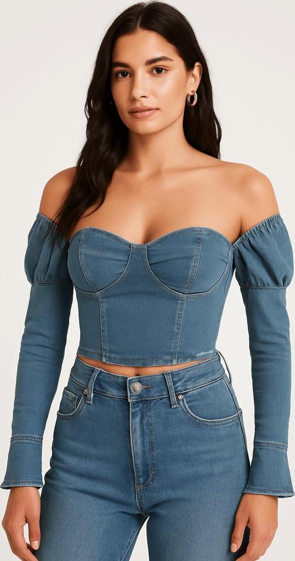 Karpuz Kol Açık Mavi Denim Büstiyer - Image 1