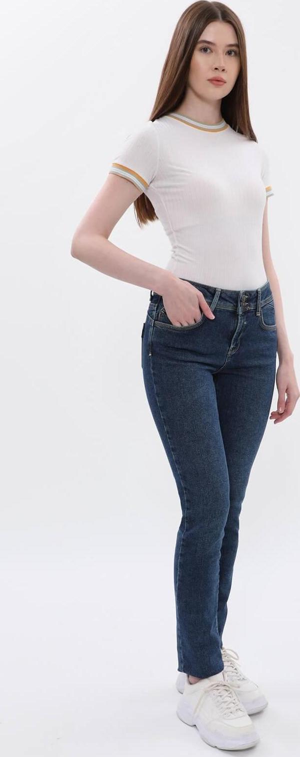 Kadın Çift Düğmeli Dar Jean Pantolon - Image 1