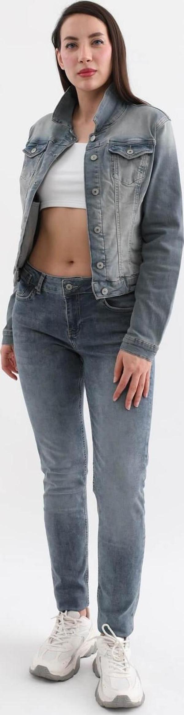 Kadın Düğmeli Likralı Jean Ceket Mavi - Image 1