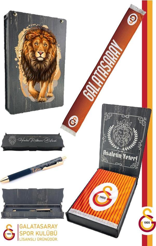 Galatasaray Orijinal Lisanslı Çift Yön Baskılı Şal Kaşkol Atkı ve Hybrit Tükenmez Kalem  - Image 1