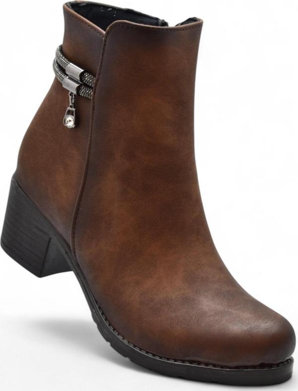 453 Kısa Topuklu Kadın Bot Ayakkabı Taşlı Klasik Ofis Gündelik Kadın Bot - Image 1